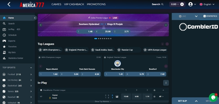America777 sportsbook - live in-play betting across 20+ sports with real-time odds