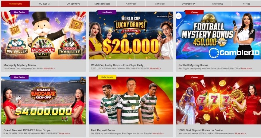 Dafabet Casino Bonus Section