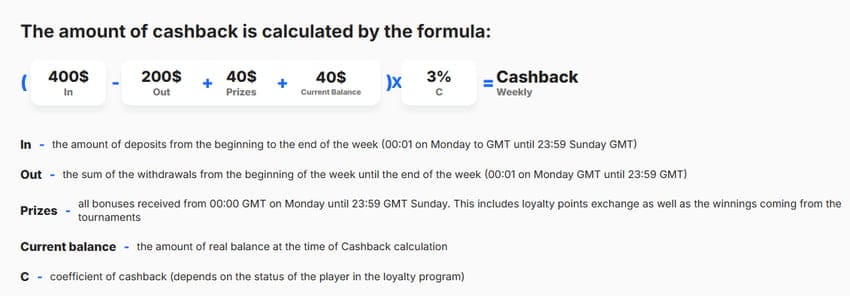 Formula for calculating the bonus amount for a refund of a portion of the funds spent