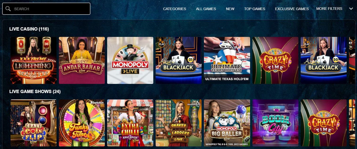 Live Games Section at Kaboo Casino