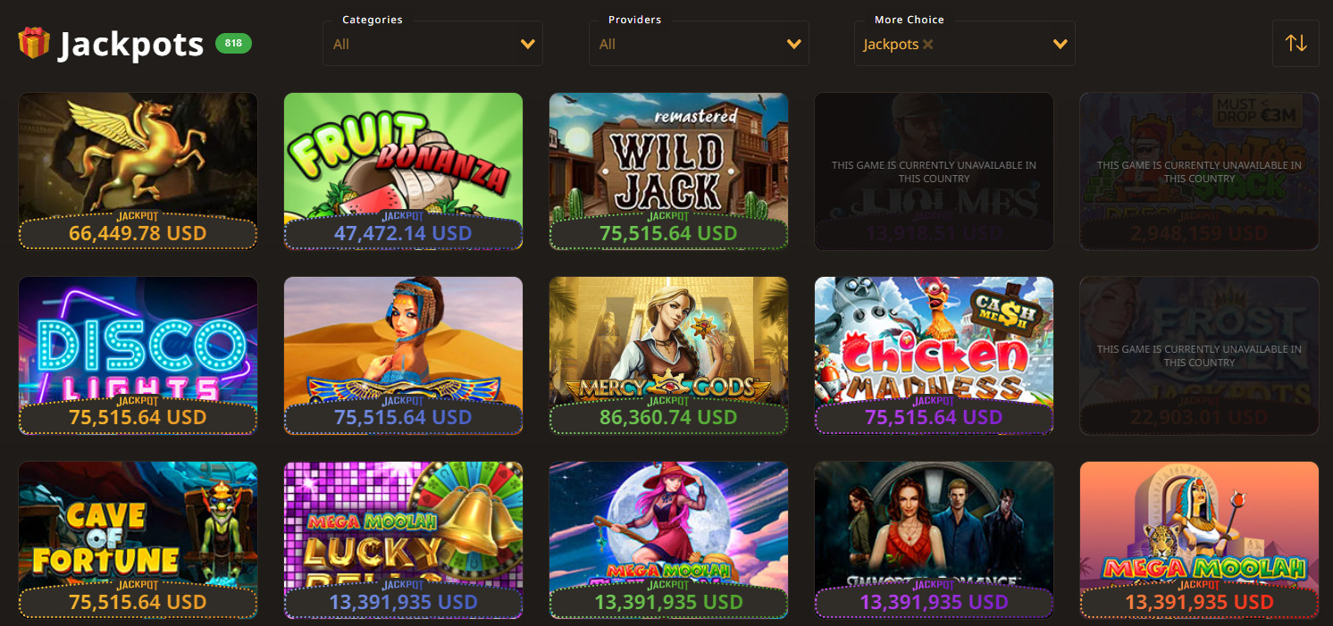 Jackpot Slots Section at Play Fortuna Casino