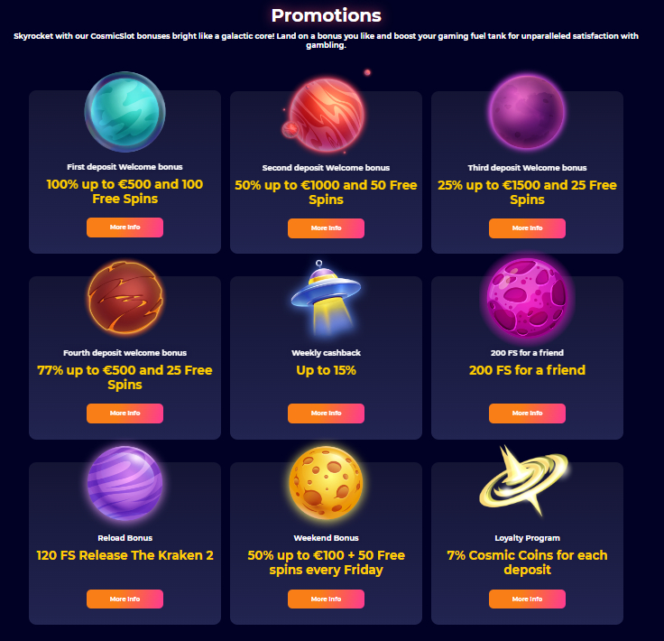 Bonuses CosmicSlot Casino