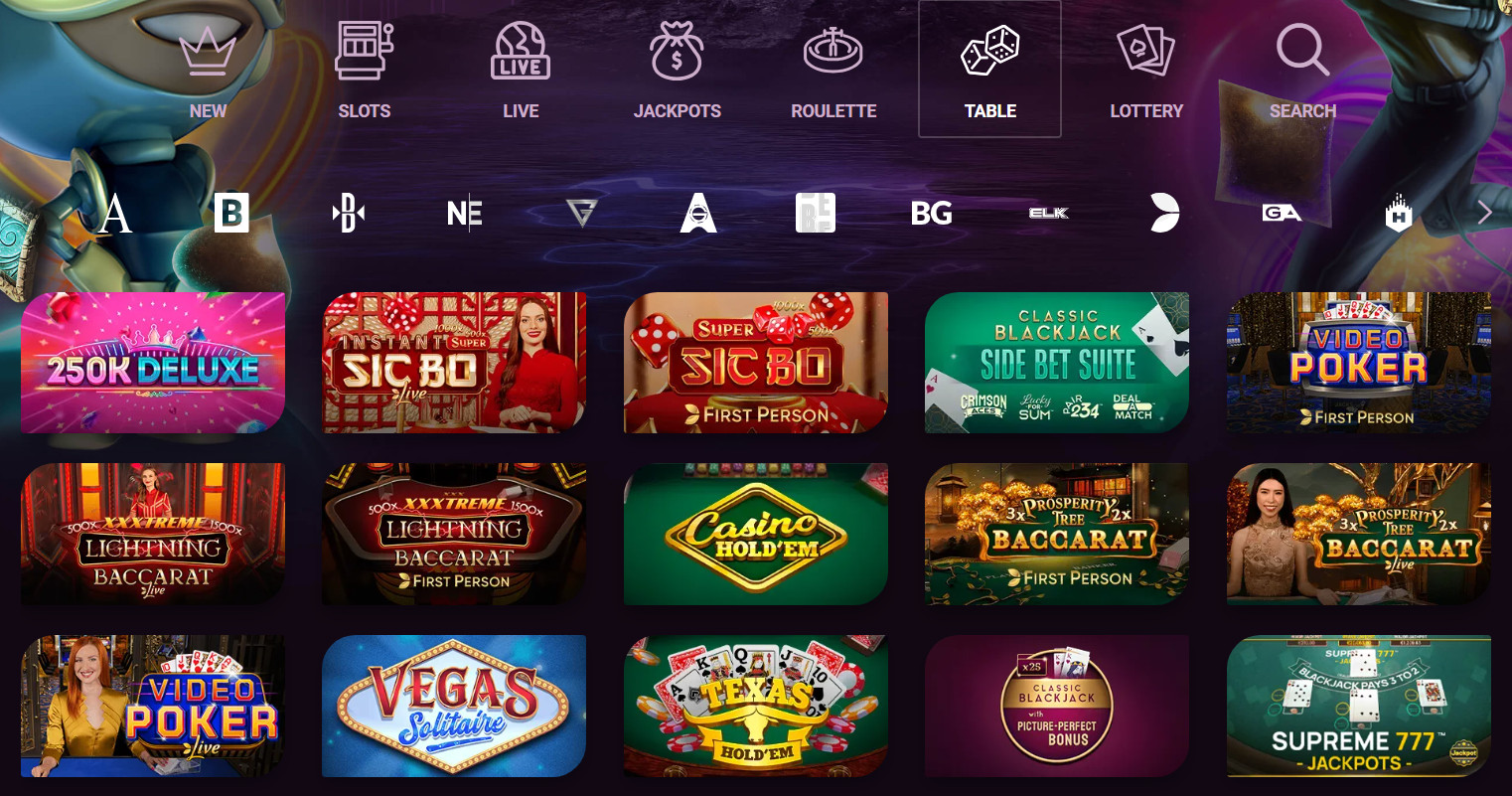 Table Section at Ricky Casino Screenshot