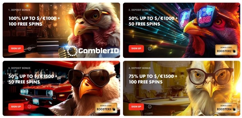 Welcome Bonus Package at Rooster Bet Casino