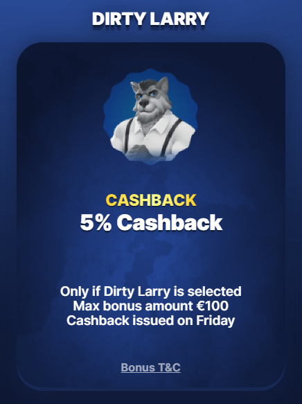 Dirty Larry Cashback Bonus