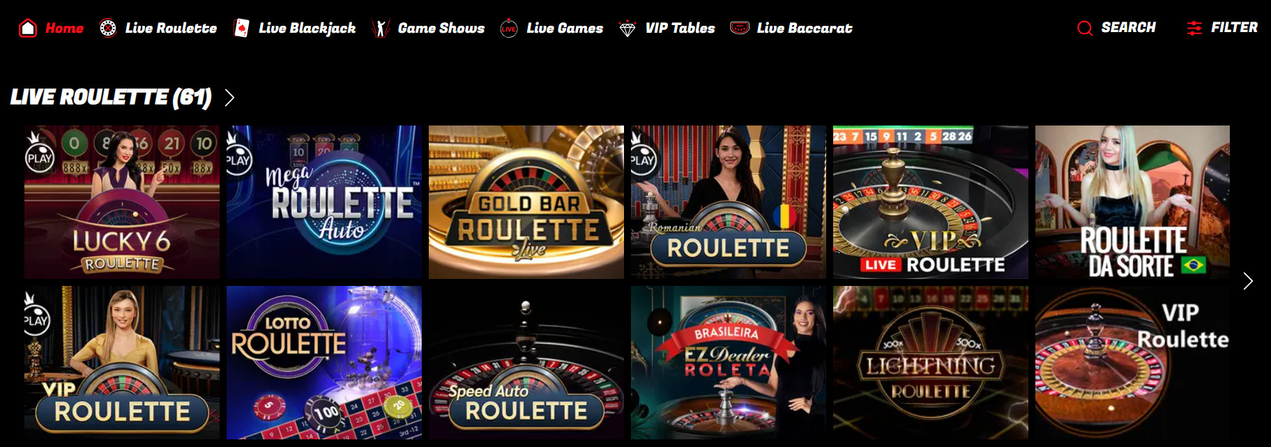 Live Dealer Section at Sons of Slots Casino