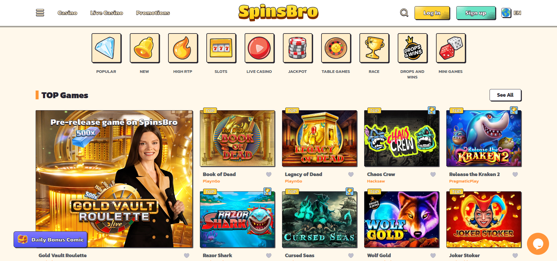 SpinsBro Casino Lobby