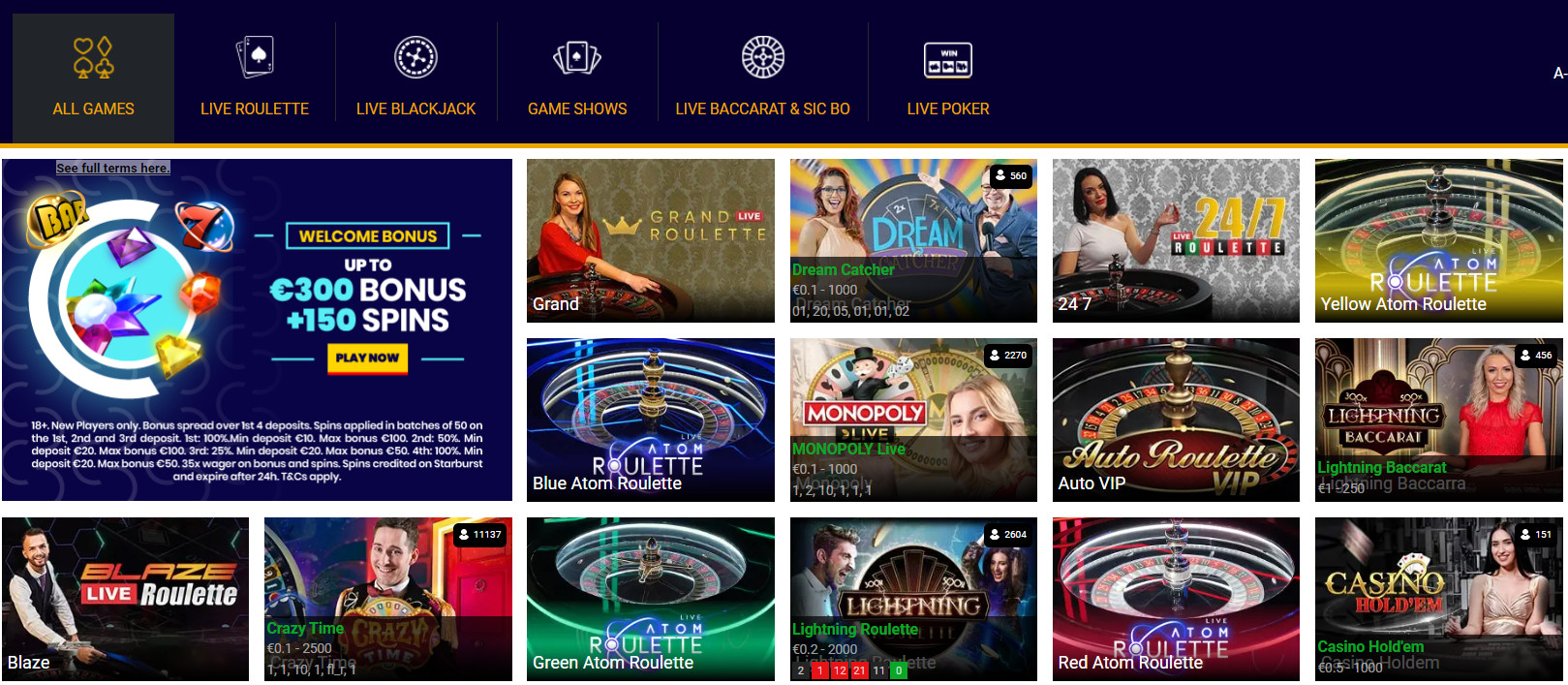Live Dealer Section at Trada Casino