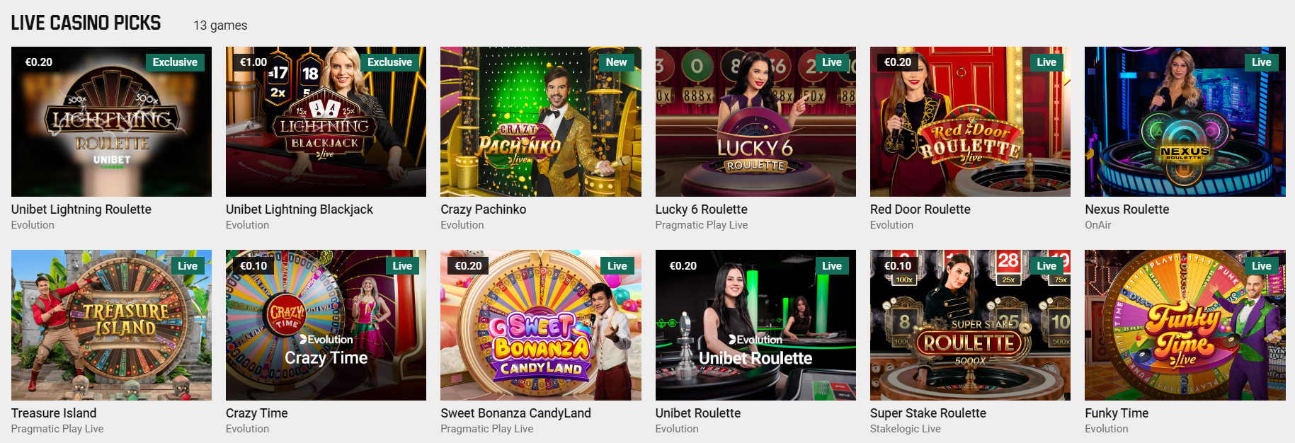 Live Games Section at Unibet Casino
