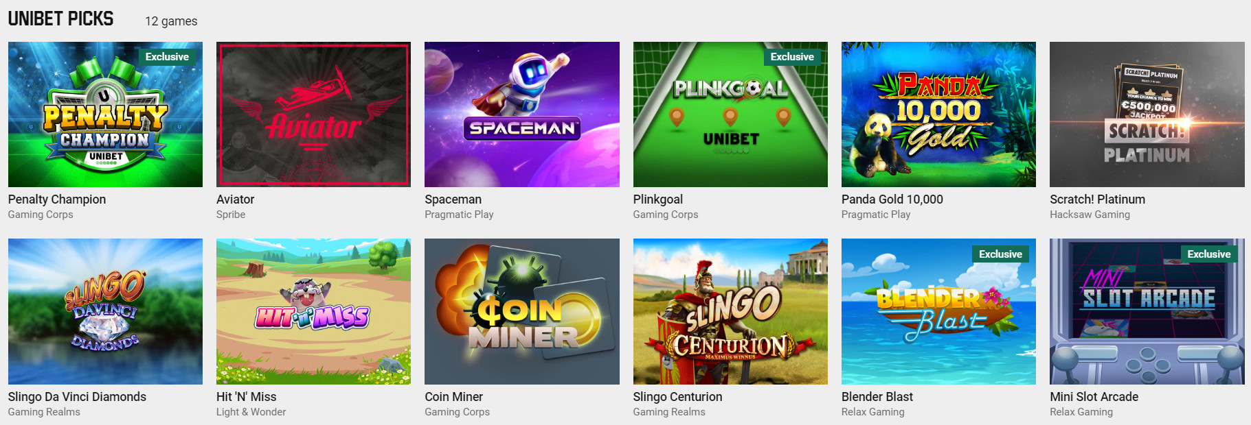 Special Games Section at Unibet Casino