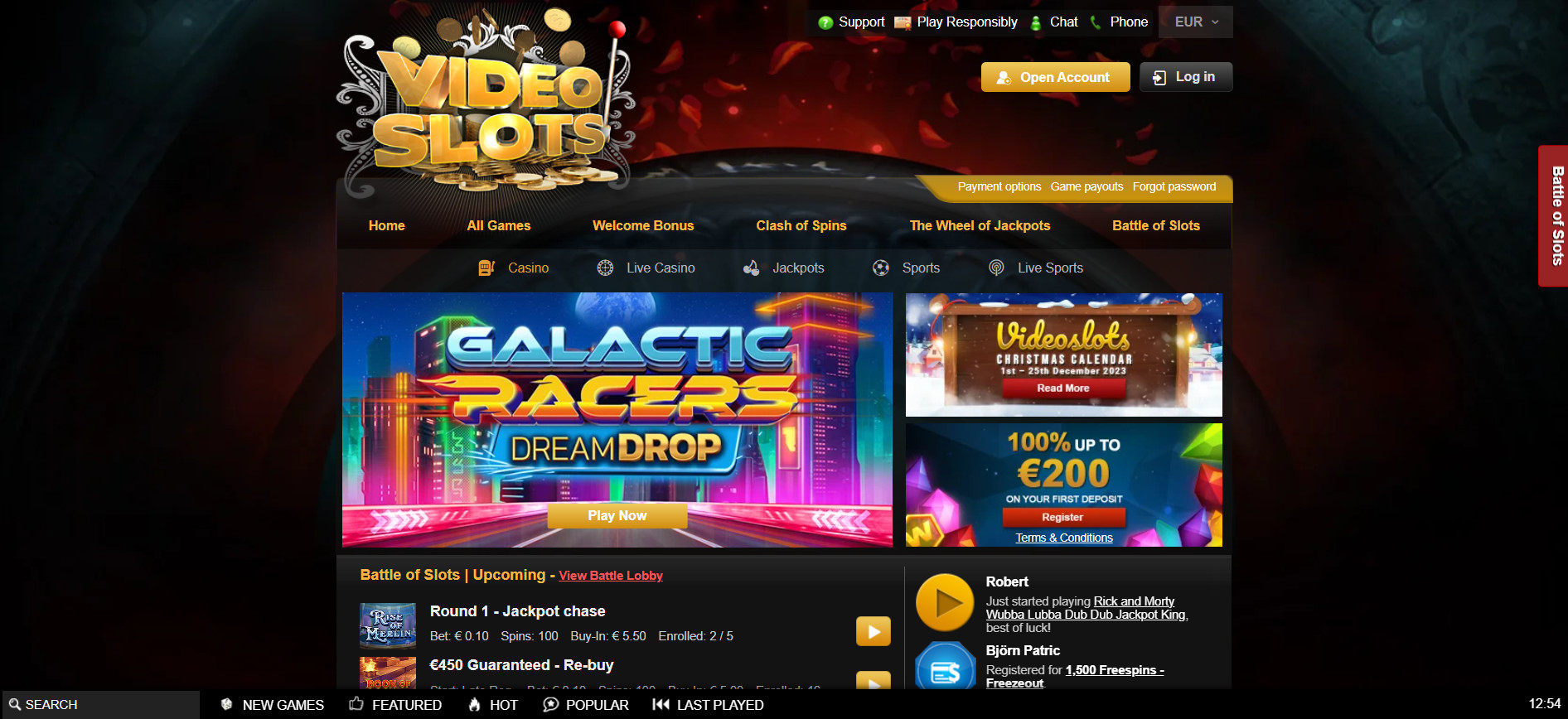 Videoslots Casino Lobby