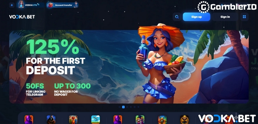 Screenshot of Vodka.bet Casino Homepage