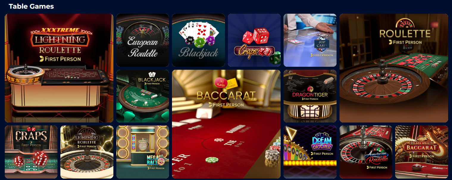 Table games Section at Winomania Casino