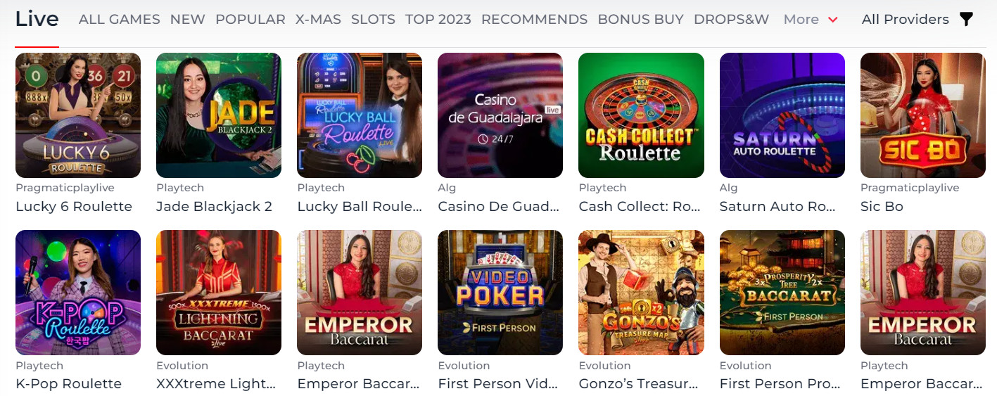 Live Dealer Games Section at Yoju Casino