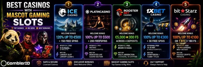 Best licensed casinos offering Mascot Gaming slots: Ice Casino, Platincasino, Bitstarz