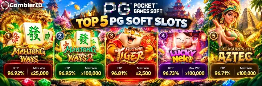 Five best PG Soft slots: Mahjong Ways, Mahjong Ways 2, Fortune Tiger, Lucky Neko, Treasures of Aztec
