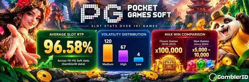 PG Soft RTP, volatility and max win across 191 slots, GamblerID data