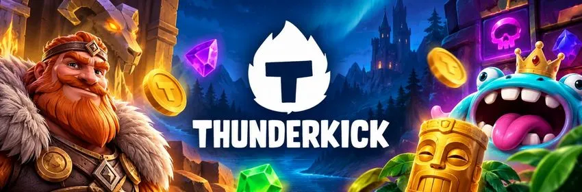 Thunderkick logo surrounded by characters from Thunderkick slots
