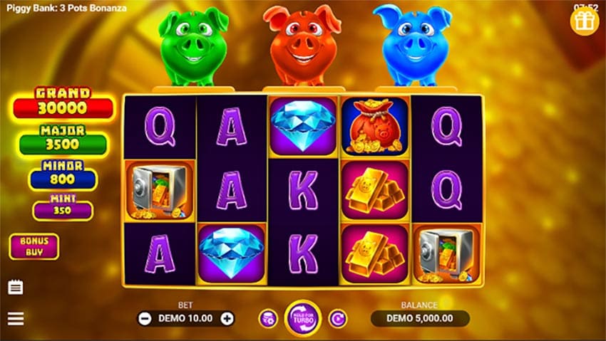 Main game view of Piggy Bank: 3 Pots Bonanza 