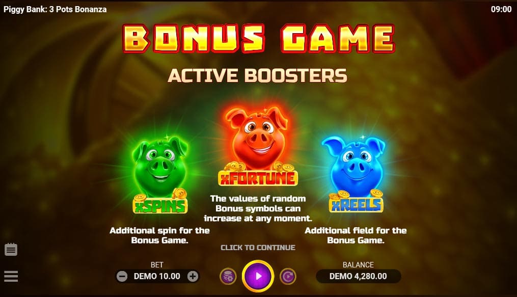 The three booster symbols - Green, Red, and Blue Piggy Banks