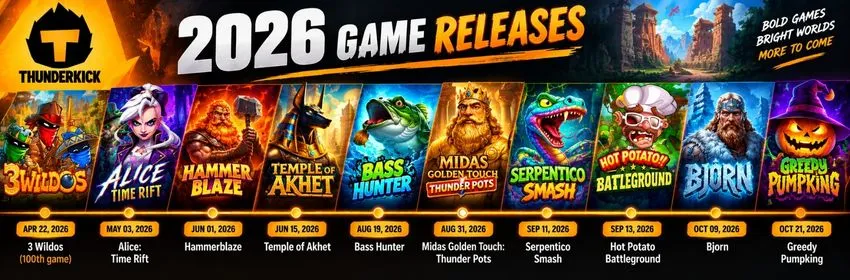 Thunderkick 2026 releases from 3 Wildos, the 100th game, to Greedy Pumpking