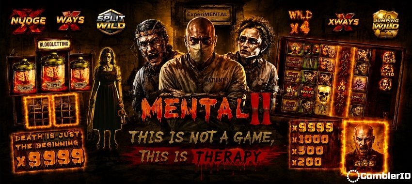 Mental 2 slot by Nolimit City featuring xMental, Fire Frames and up to 99,999x max win potential