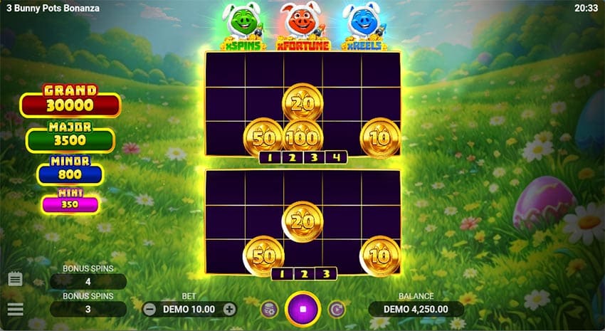 Bonus game with 3 boosters activated