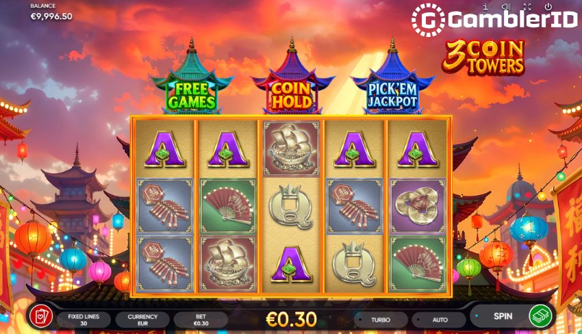 Screenshot of 3 Coin Towers slot main game screen