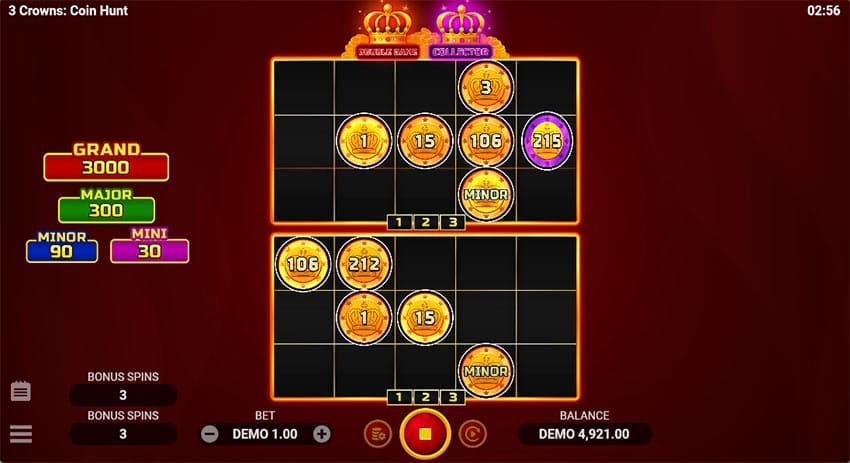Coin Hunt Bonus Game with Double Reels Booster Active