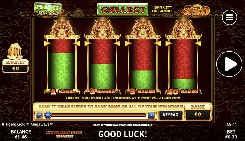 8 Tigers Gold Megaways - Bank It Feature