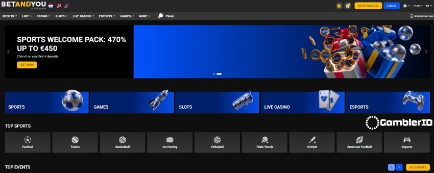 BETANDYOU Casino lobby showing slots, live casino, and crash game categories