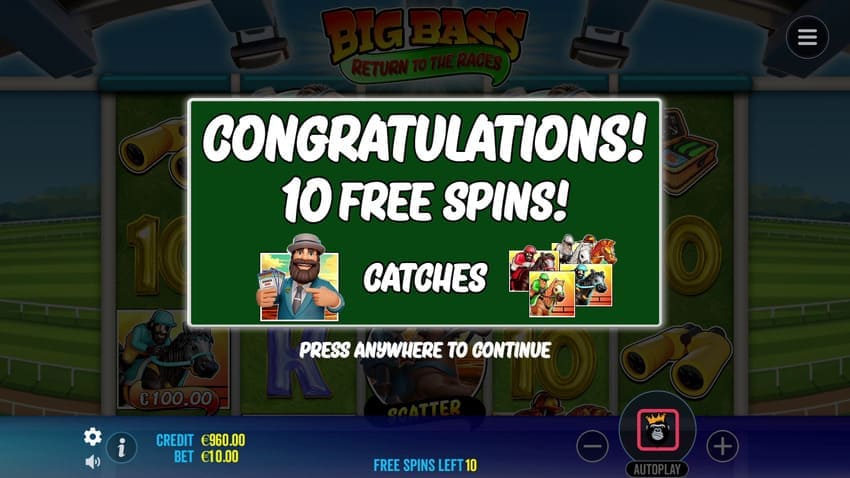Intro Free Spins (FS) - Big Bass Return to the Races Slot