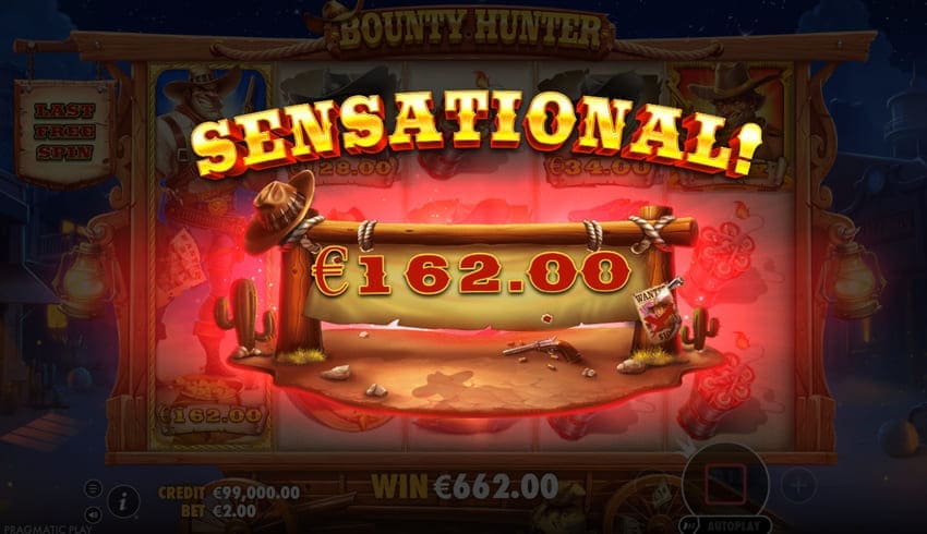 Sensational Win 162 Euro at Bounty Hunter Slot