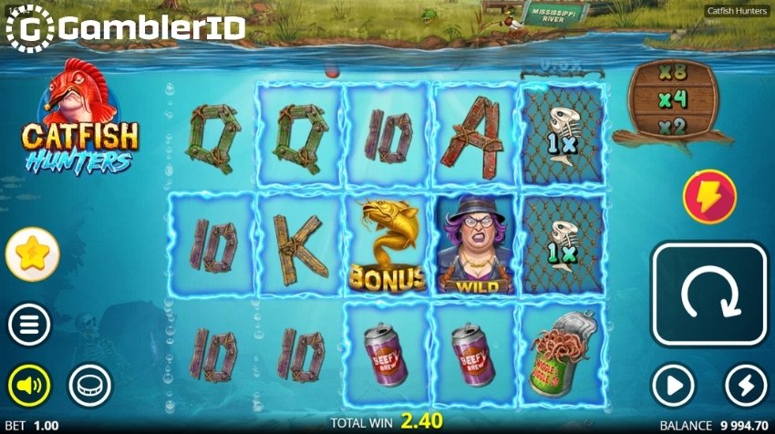 The Catfish Hunters base game in action - frames activate before each spin