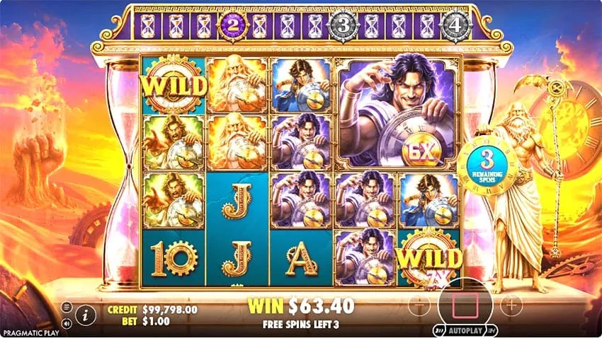 Chronos Sands of Eternity free spins Level 2 with a x6 big symbol and a x7 Wild