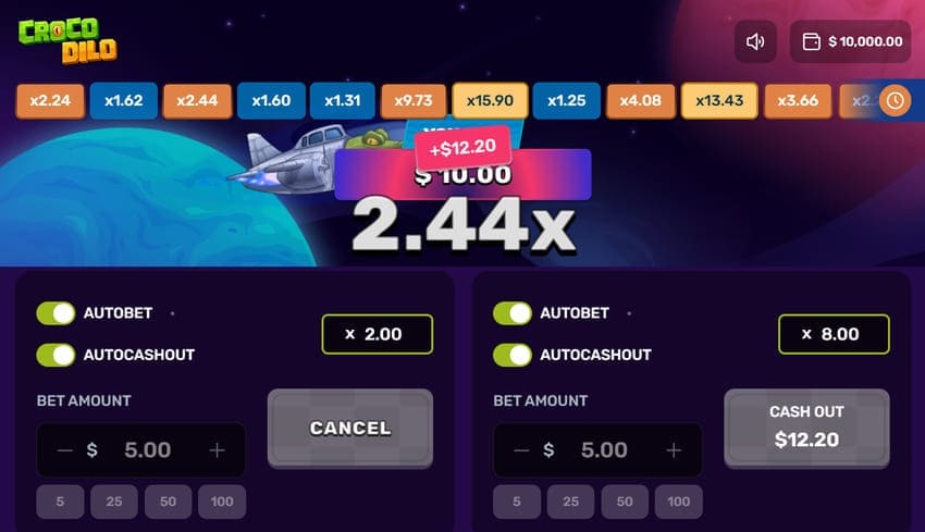Crocodilo's interface combines meme culture with Aviator-style mechanics