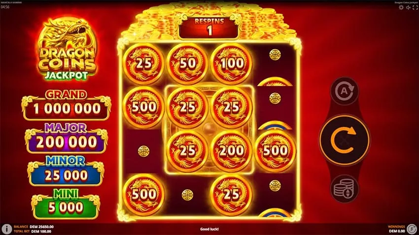 How the Dragon Coins Jackpot Respins Bonus Game plays out