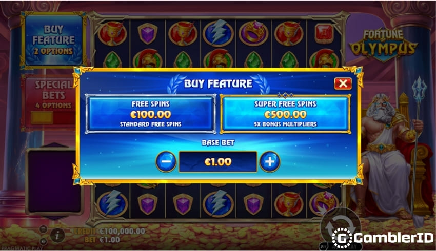 Buy Free Spins (x100) or Super Free Spins (x500) Features