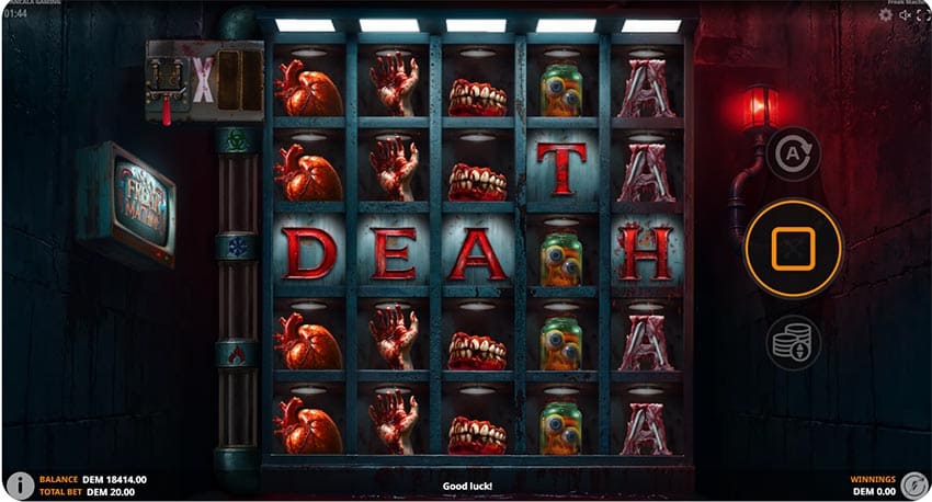 D-E-A-T-H special symbols each on their designated reels with the mini-game activation animation