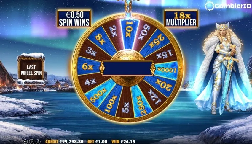 Freya 1000 Bonus Wheel landing a multiplier, up to x1,000 on the triggering spin