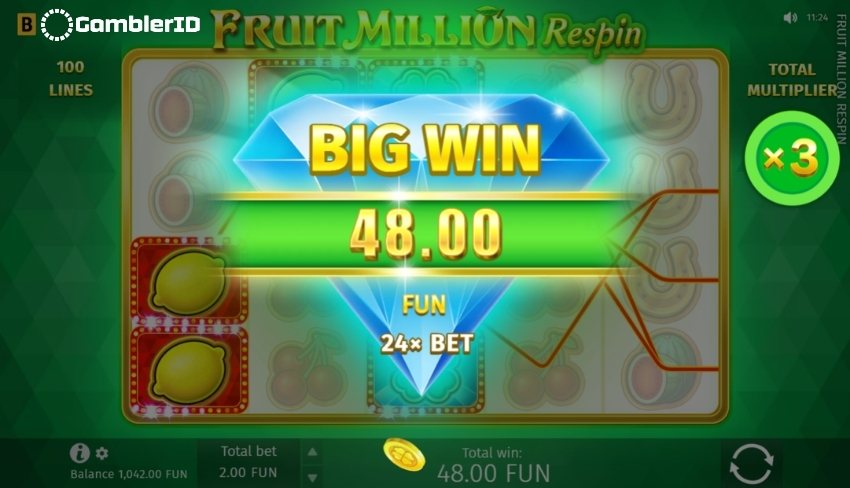 Fruit Million Respin Slot - Winning €48 while testing the slot