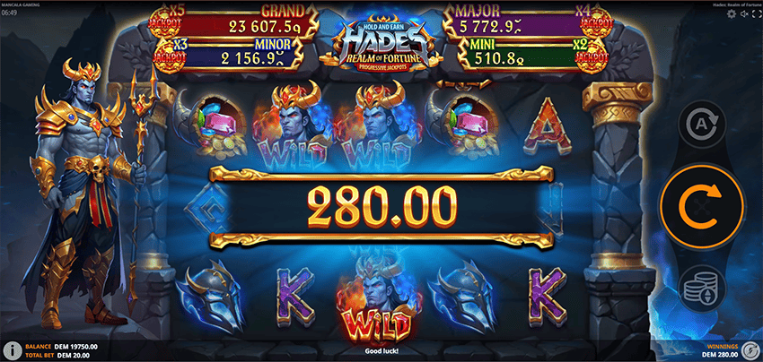 Bonus game trigger moment in Hades: Realm of Fortune