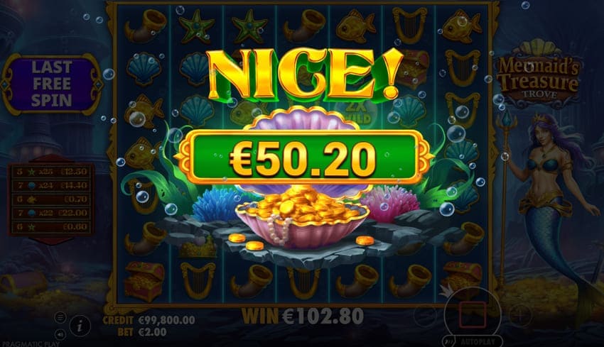 Nice Win 50 Euro at Mermaid’s Treasure Trove Slot