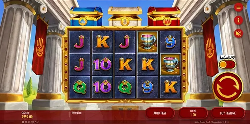 The three chests above the reels collect Scatters of their own color.