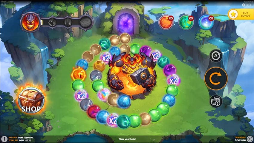Moltar's Wrath runs on a 35x1 spiral grid instead of standard reels