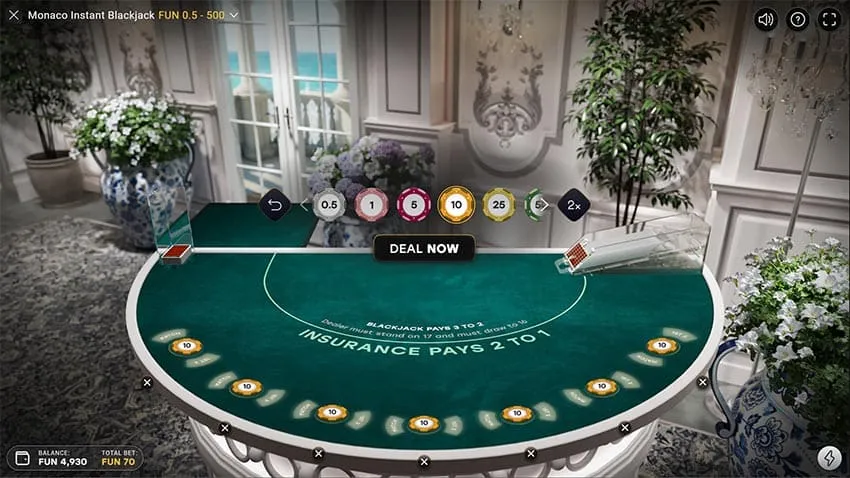 The Monaco studio skin in Winfinity's Monaco Instant Blackjack