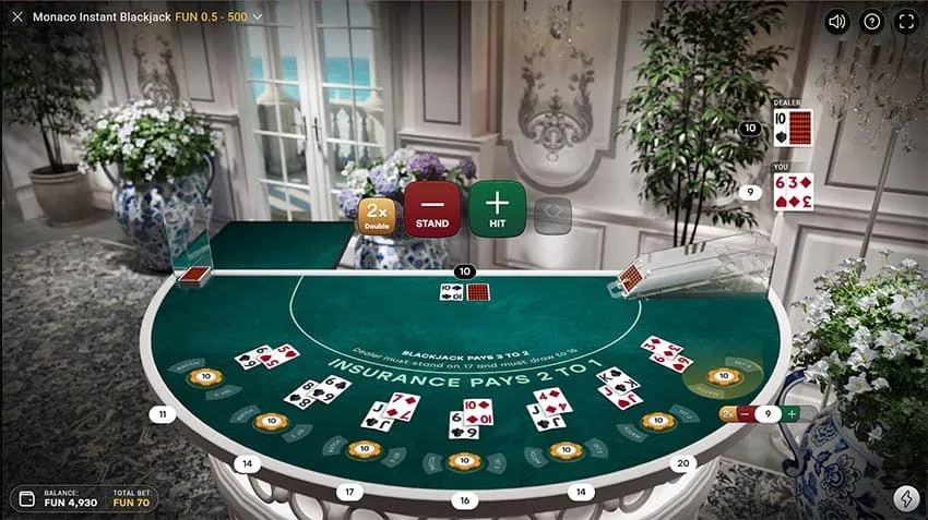 Monaco INSTANT Blackjack round in progress