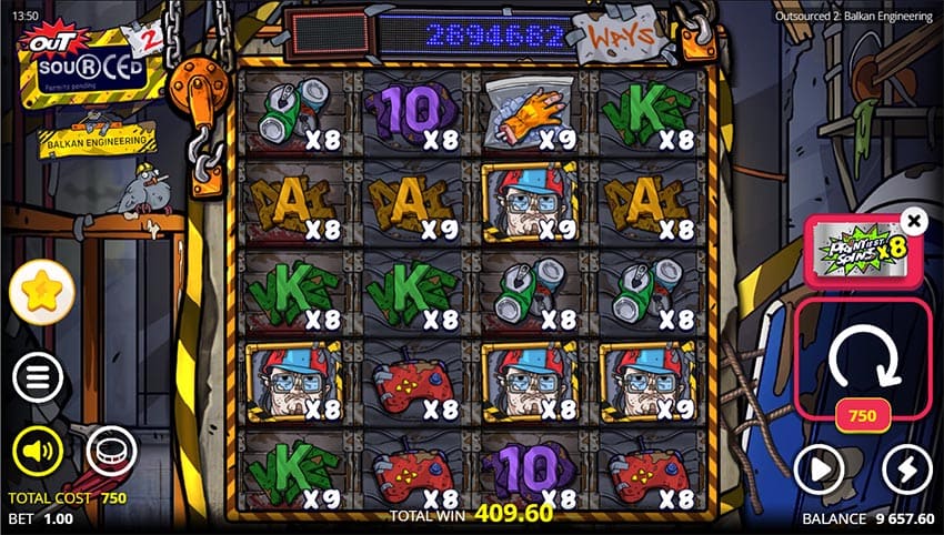 Outsourced 2 Slot - Print Spins Feature in action
