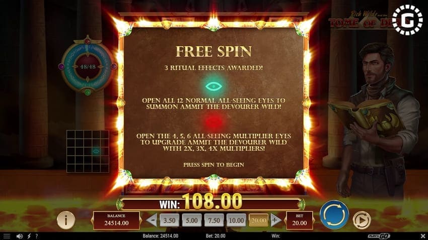 Intro Free Spin - Rich Wilde and the Tome of Dead Slot
