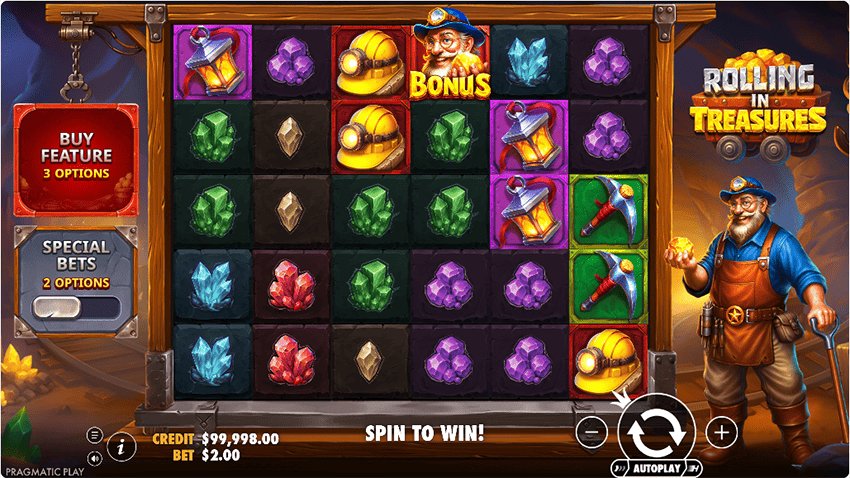 Rolling in Treasures slot by Pragmatic Play - main game interface